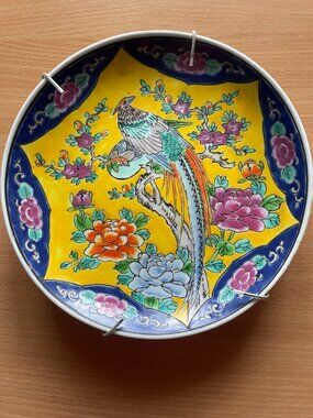 Vintage Decorative Ceramic Plate – Vibrant Bird & Floral Motif – Wall Hanging